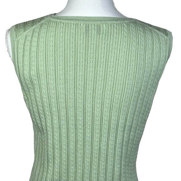 Foxcroft Cable Knit Top Women Size Large Sage Green Supima Cotton Ribbed Vest - Picture 5 of 10